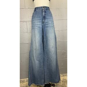 Vtg 90s Baggy Wide Leg Flare Bell Botton Med Wash Jeans XL Tall Raver Skater